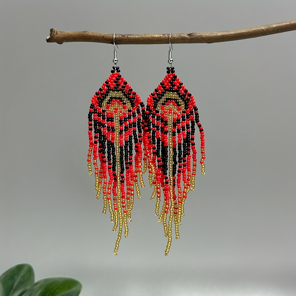 Vintage Dangle Beaded Earrings with Tassels